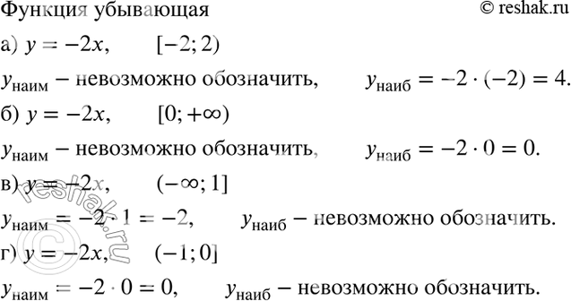 Изображение а) у = -2х на полуинтервале [-2; 2);б) у = -2х на луче [0; +бесконечность);в) у = -2х на луче (-бесконечность; 1];г) у = -2х на полуинтервале (-1;...