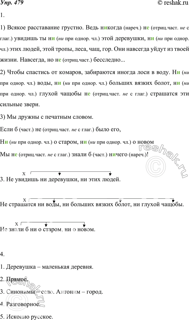 Изображение 479.  1. Спишите текст. Объясните, как вы будете определять написание не или ни. Не смешивайте эти частицы с соответствующими приставками.1) Всякое расставание...