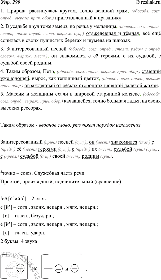 Изображение 299. Запишите предложения, выделяя запятыми и обозначая графически обособленные определения. Объясните условия обособления. Найдите вводные слова и объясните их роль в...