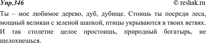Изображение 346. Составьте и запишите 3-4 предложения на тему «Моё любимое дерево». Используйте распространённые обращения, выражая с их помощью своё восхищение.Вариант ответа...