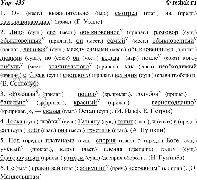 Изображение 435. Сделайте частичный синтаксический разбор предложения: графически укажите члены предложения. Сокращённо надпишите над ними способ морфологического выражения....